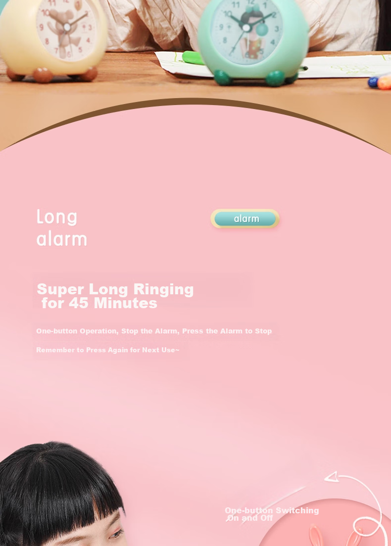 POLARIS Alarm Clock, Creative Cartoon Cute Small Alarm Watch, Cartoon Lazy Bedside Student Children Electronic Clock, Pink 8