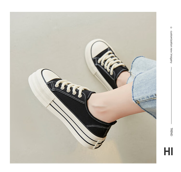 ZHR Canvas Shoes for Women, Classic Thick-Soled High-Top Casual Shoes, Lightweight Breathable Round-Toe Women's Shoes, CS32, Black, Size 37 12