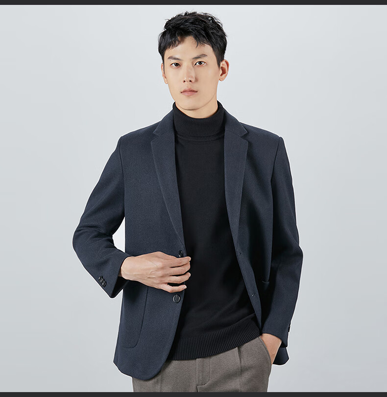 ROMON Wool Suit Jacket for Men, Autumn And Winter Business Casual Thick Coat, Men's Outerwear, 85XF Black 3XL 13