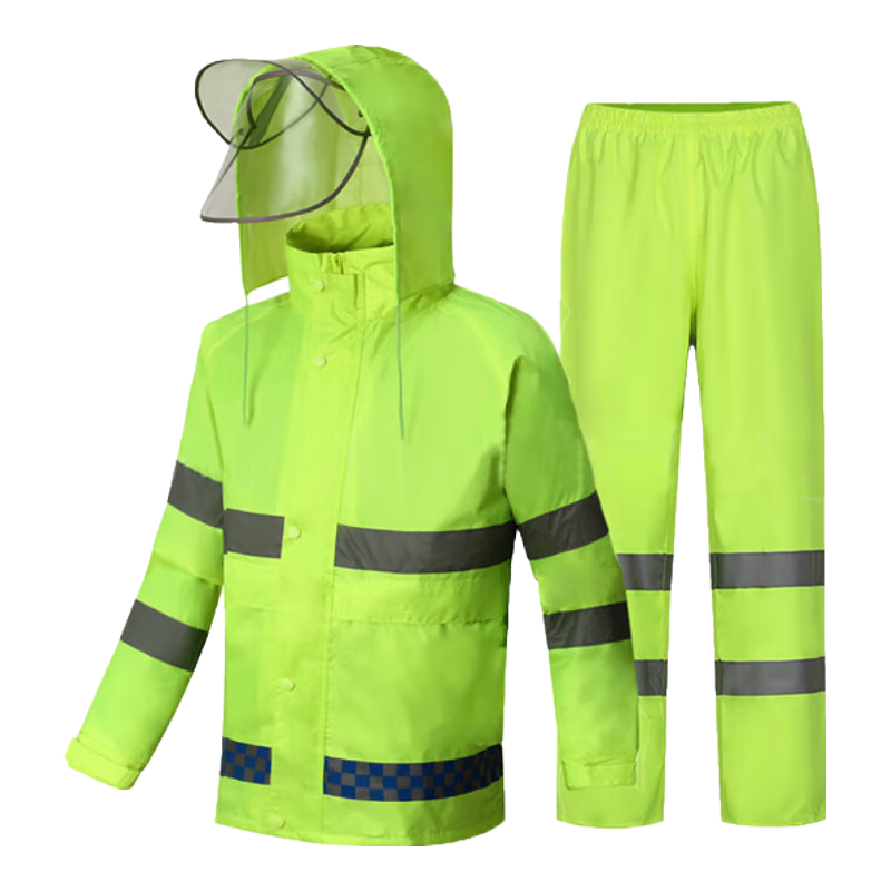 Leyoubaiyi Two-Piece Raincoat and Safety Reflective Rain Pants Set for Traffic Sanitation and Road Administration Adults Fluorescent Green Full Set with Hood Brim 4XL