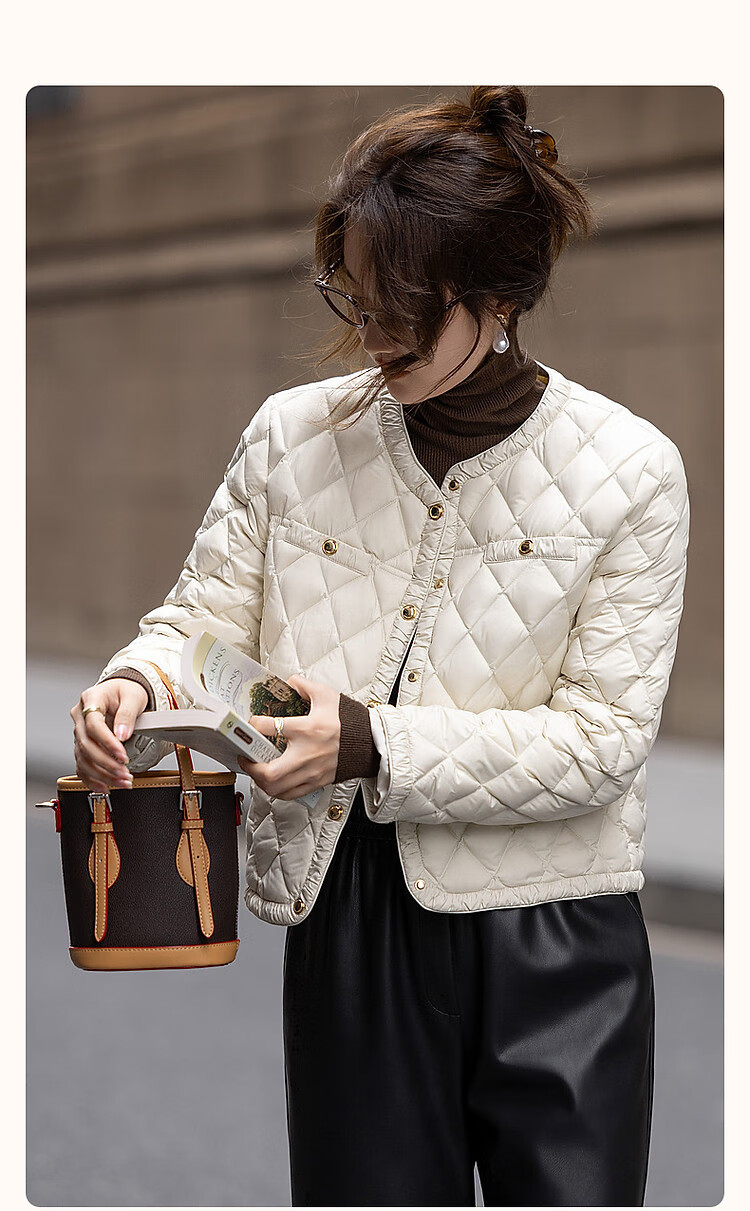 Dme [Qianjin Madeline] Winter Chanel-Style Lightweight Cloud 90% Duck Down Coarse Tweed Filling Puffer Jacket for Wome 2