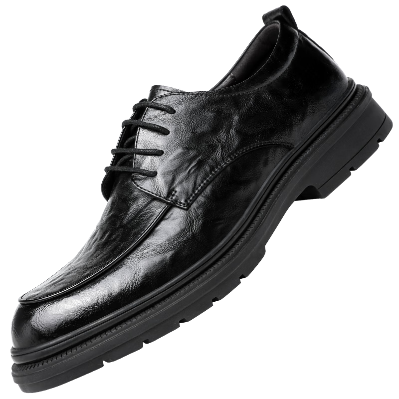 CARTELO British-Style Hand-Grain Leather Shoes for Men, Business Soft Cowhide Men's Shoes, Formal Shoes, Men's Leather Shoes 9860, Black Height-Increasing, Size 39