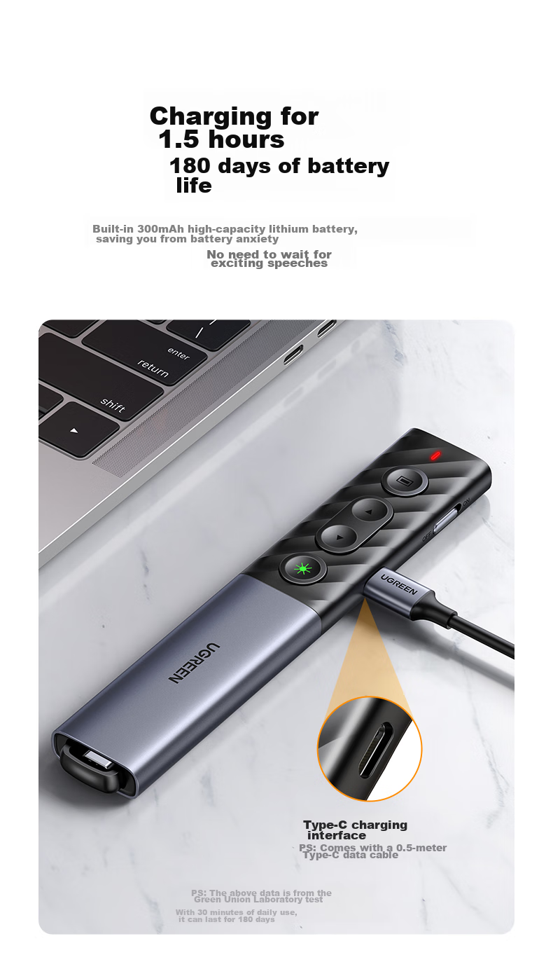 UGREEN Laser PPT Presentation Remote for Teachers, Bluetooth Connected Conference Speaker Remote Control Pen, Rechargeable Wireless Presenter for Projector Screen 20470 13