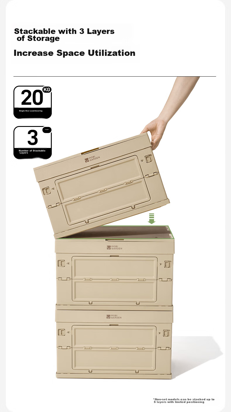 MOBIGARDEN Storage Box, Outdoor Camping Picnic with Table Board Folding Storage Box, Rui Na 50L NX23685004, And Sand Color 9