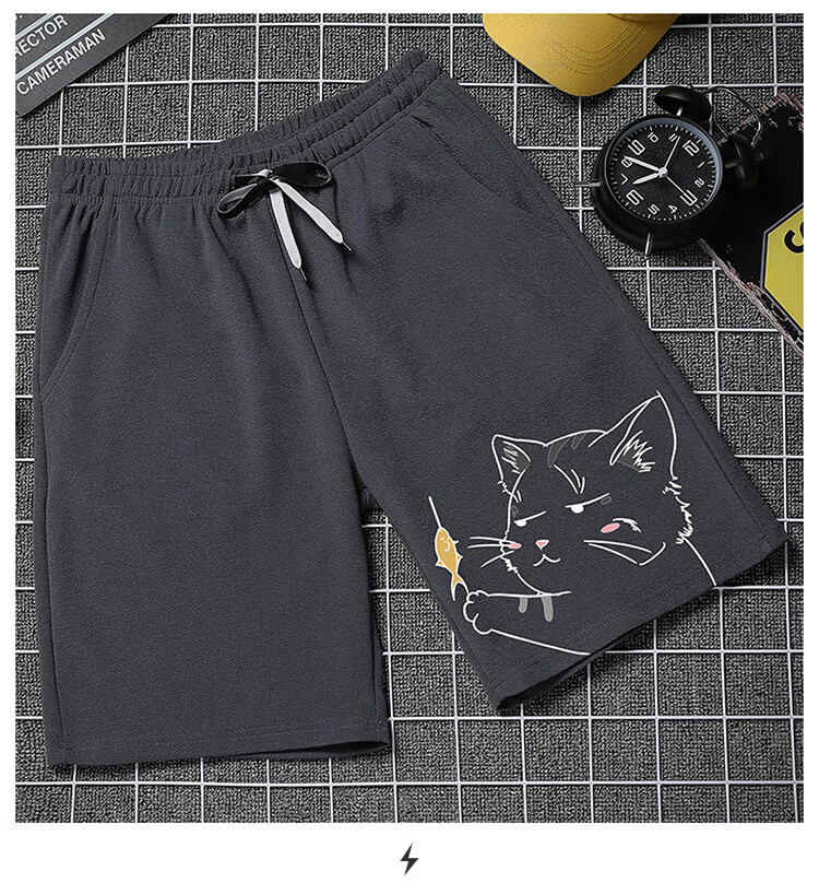 ROMON Men's Shorts, Summer Korean Style Trendy Printed Pants, Men's Sports Beach Shorts, Black M 12