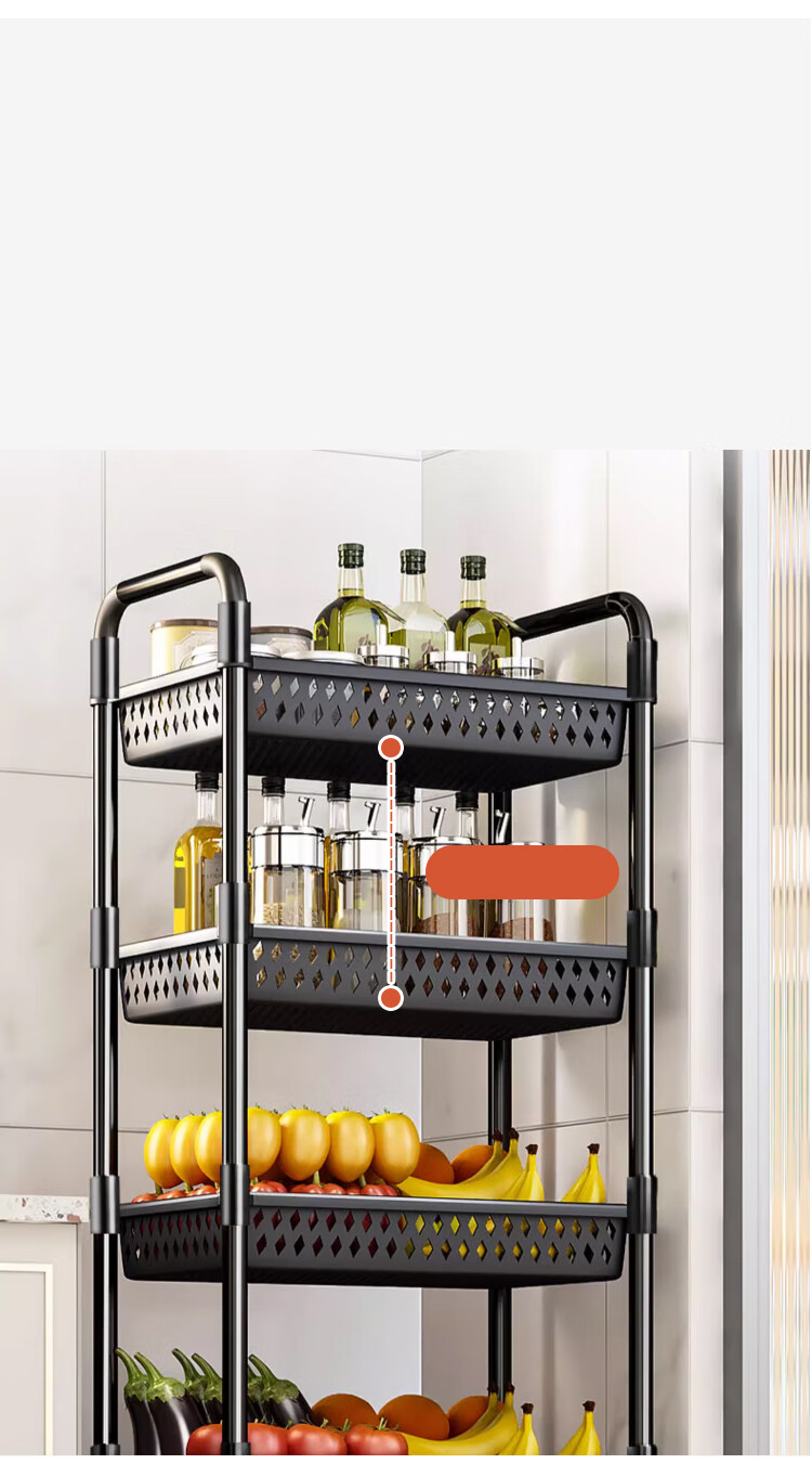 Yupin Floor Storage Rack Cart Living Room Snack Storage Shelf Kitchen Layered Rack Black with Handle 3-Tier ZW295 11