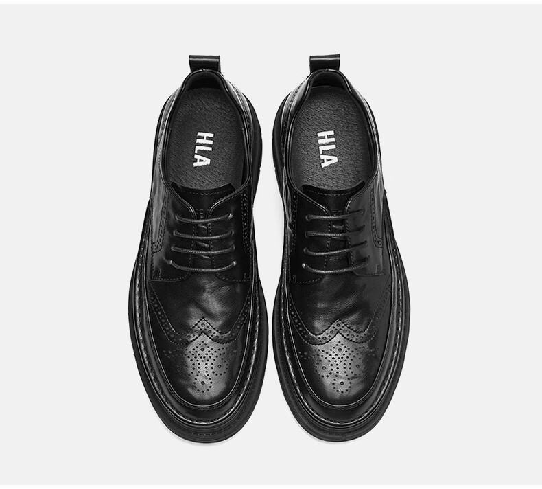 HLA Men's Business Casual Soft Sole Height Increasing Brogue Leather Shoes HAAPXM1DAV061 Black Size 38 25