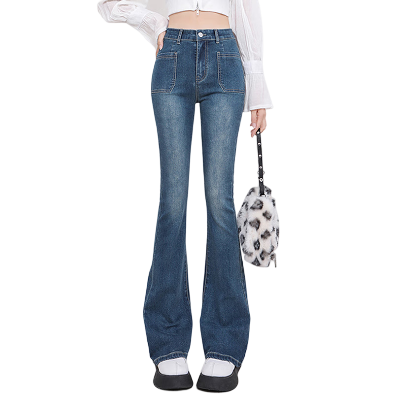 Jeanswest Women's Jeans, Summer 2026, Slight Flare, High-Waisted, Slimming, Petite, Washed Pants, Light Blue, Size L