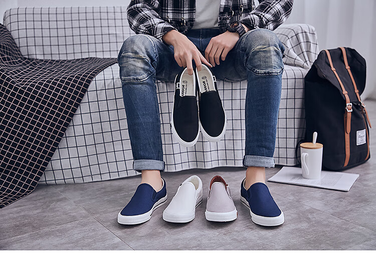 Warrior Men's Canvas Shoes, Low-Top Versatile Casual Shoes, Simple Slip-On Outdoor Sneakers, WXY-903, Black, Size 41 1