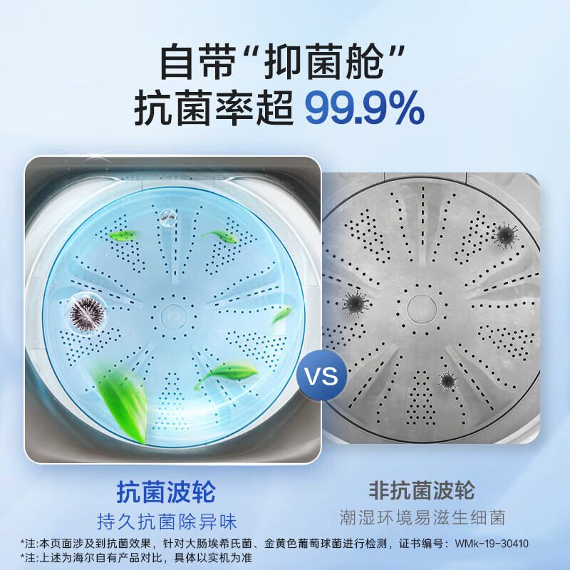 海尔（Haier）波轮洗衣机全自动小型 直驱变频10公斤大容量 电离除菌 海立方内桶 桶自洁 以旧换新EB100B33Mate2