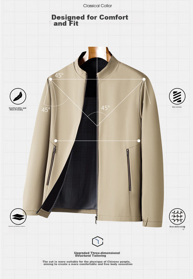Baocaiyang Middle-Aged Dad Casual Jacket for Men, Spring And Autumn Stand-Up Collar Cadre Uniform Outerwear, Middle-Aged And Elderly Men's Clothing 5