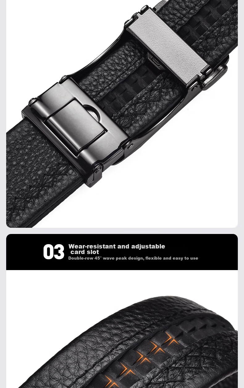 LAORENTOU Men's Belt, Top-Grain Leather, Automatic Buckle, Waist Belt for Young And Middle-Aged Men, Gift for Boyfriend's Birthday, Size 115-125 13