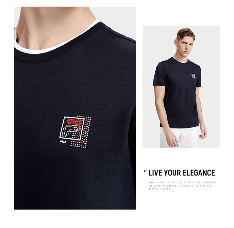 FILA Official Men's Short Sleeve T-Shirt Summer Simple Crew Neck Business Casual Commuter Tee 1