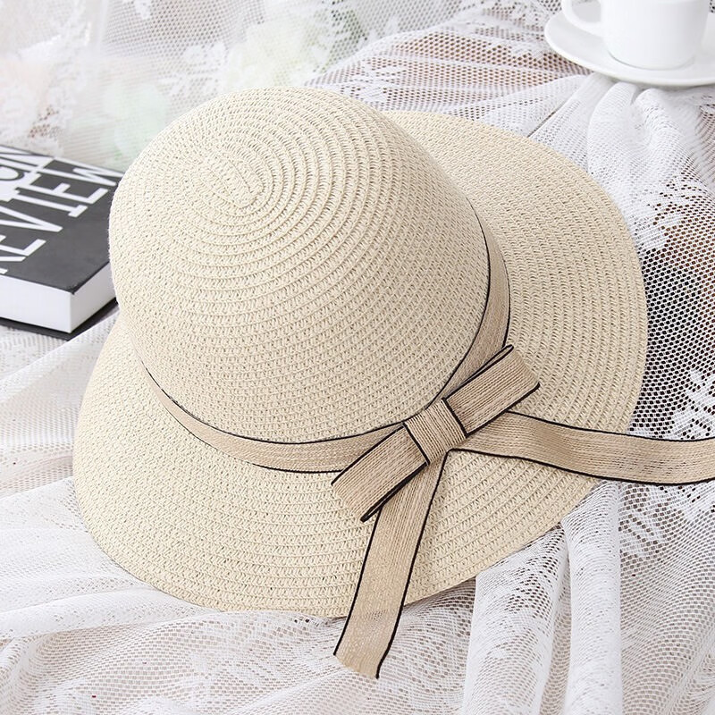 GLO-STORY Beach Hat for Women, Seaside Sun Protection Wide Brim Straw Hat, Fresh Style Versatile Sun Hat for Travel WMZ824172