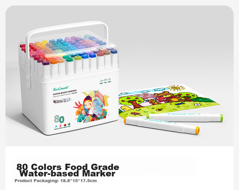 Touch Mark [Super Popular] Taichi Stationery 24-Color Food-Grade Markers, Washable Dual-Tip Watercolor Pens for Children, Drawing Pens for Students, Art Supplies, Children's Birthday Gift 25