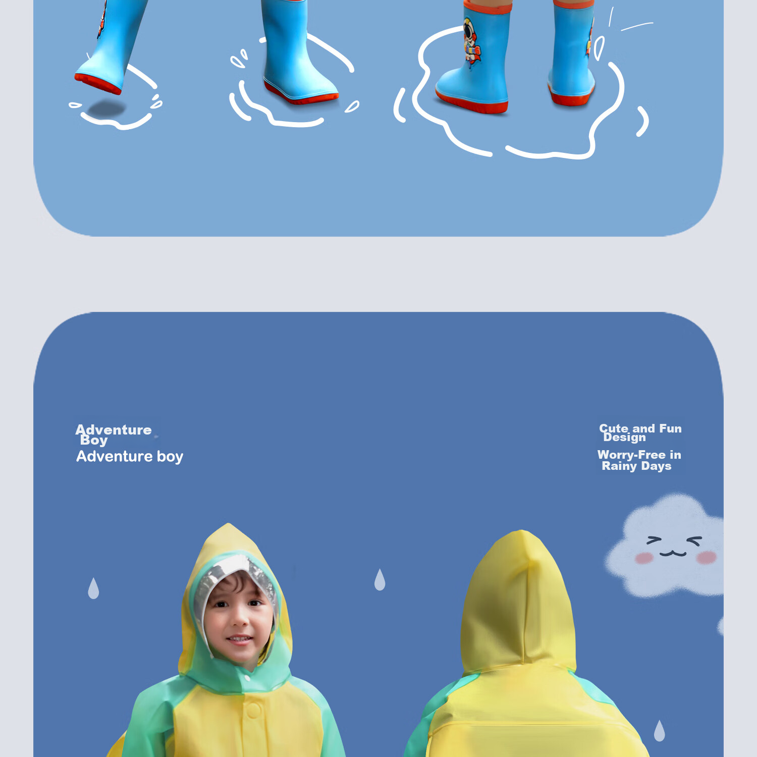 Moremerry Children's Raincoat for Boys And Girls, Full-Body Waterproof with Backpack Space, Elementary School Students' Specialized Rain Poncho, Little Dolphin Design, Size 3XL 32