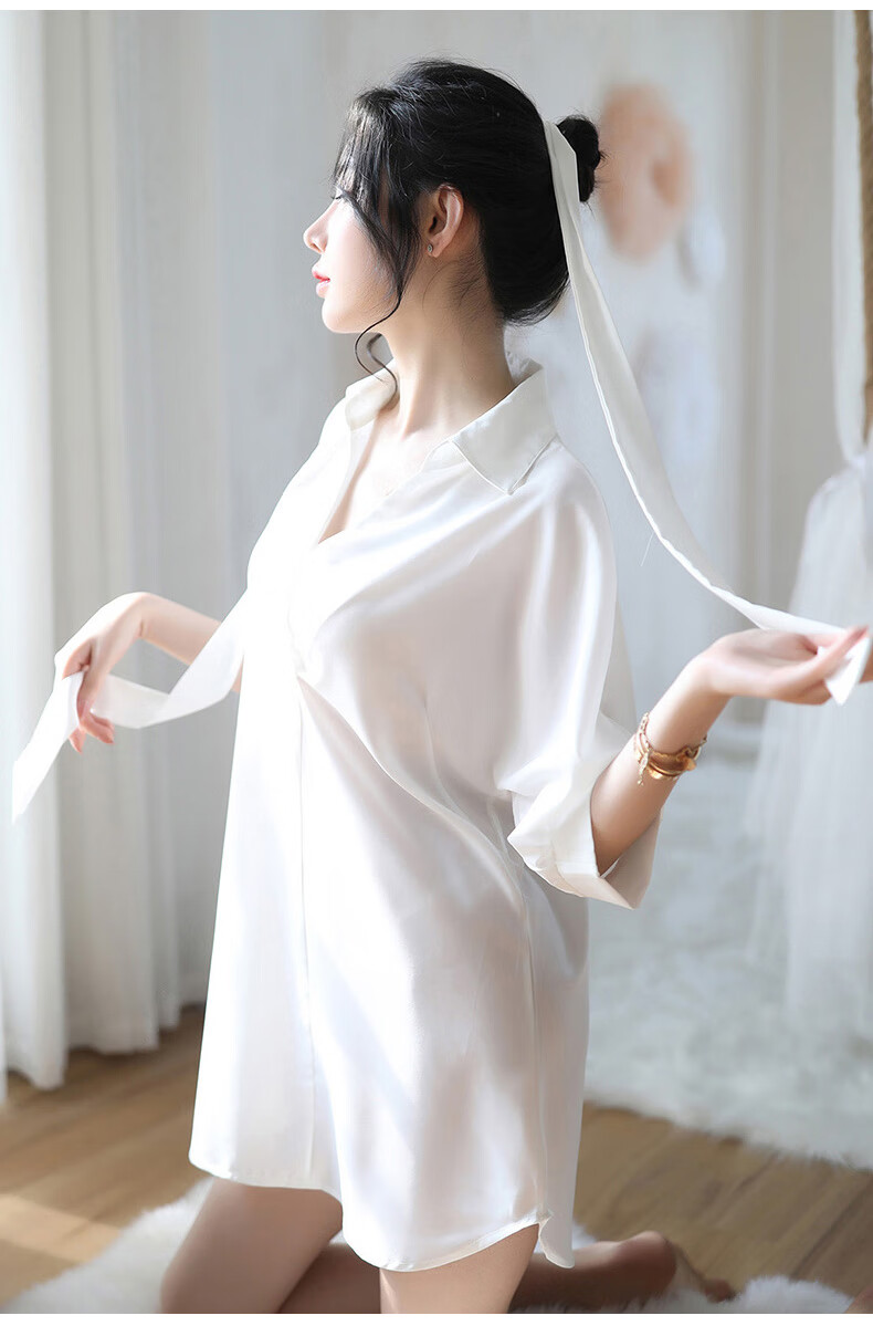 gfm 情趣内衣女制服诱惑衬衫性感睡衣ol男友风透明蕾丝雪纺开档睡裙