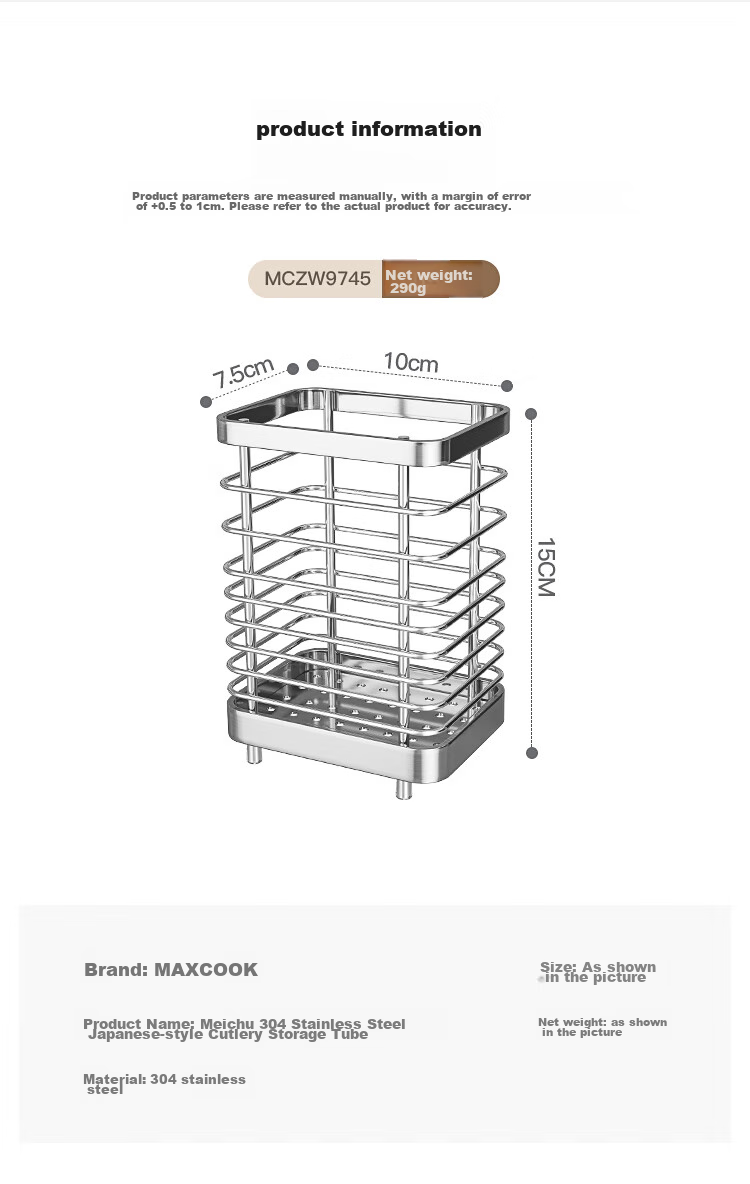 MAXCOOK Chopstick Holder, 304 Stainless Steel Utensil Organizer with Chopsticks And Spoon Storage, Anti-Mold Draining Rack, MCZW9745 10
