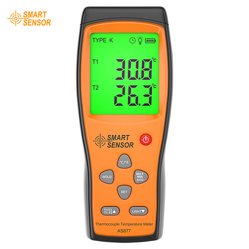 CEM AS877 Dual-Channel Thermocouple Thermometer K-Type Thermocouple Probe High-Precision Temperature Meter