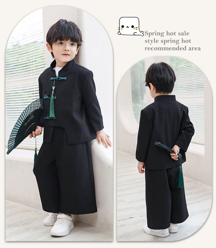 LUOBOBEIBEI Children's New Chinese-Style Suit, Boys' National Trend Tang Suit Jacket, Hanfu Chinese Style New Year's Outfit, Boys' Size 120 9
