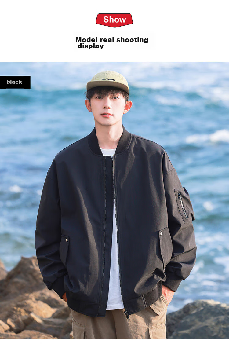 I'M DAVID Men's Flight Jacket, Windproof Spring And Autumn Casual Top, Commuter Sports Baseball Collar Coat, New Retro Moisture-Wicking 7