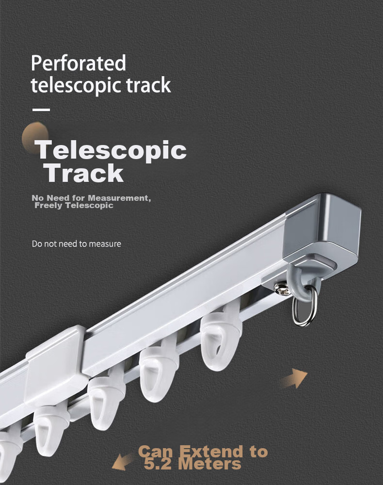 Ali Curtain Track, No Measurement Required, Aluminum Alloy Extendable Sliding Track with Hooks, Curtain Accessories, 1.55 Meters to 2.9 Meters, Side Mounting 1