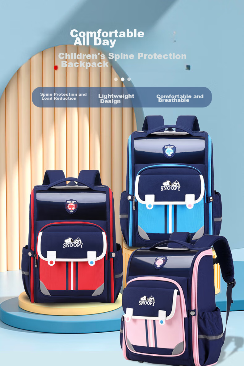 SNOOPY Backpack for Primary School Boys Grades 1-6, Large Capacity Lightweight Reduced Burden Children's Spine Protection Double Shoulder Bag for Girls, Light Blue 6