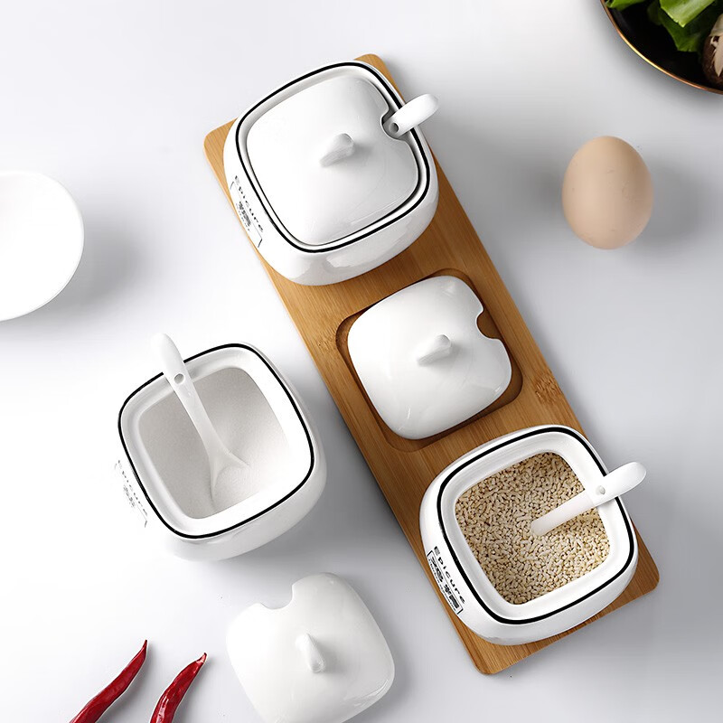 Newair Ceramic Seasoning Jars Set with Spice Storage Container, Kitchen Condiment Organizer Box for Salt, MSG And Spices