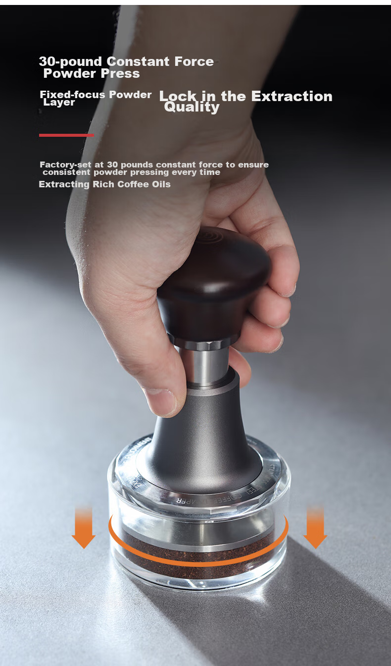 Hero Jianqi Hengli Coffee Tamper, Italian Espresso Coffee Press, Anti-Pressure Tamper, 58mm, Natural Wood Color with Threaded Base 3