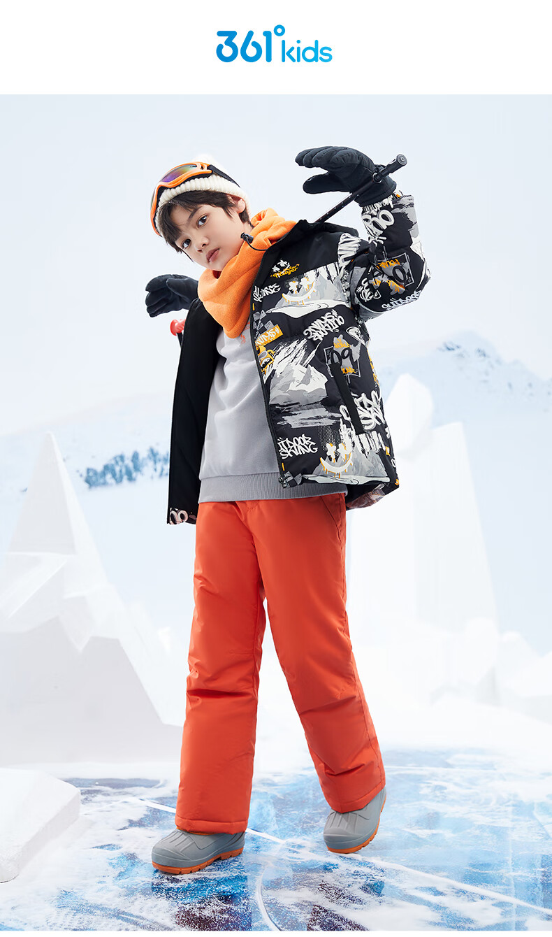 361° Kids Down Jacket 2025 Winter Boys Hooded Thickened Windproof Warm Coat Black 140 15
