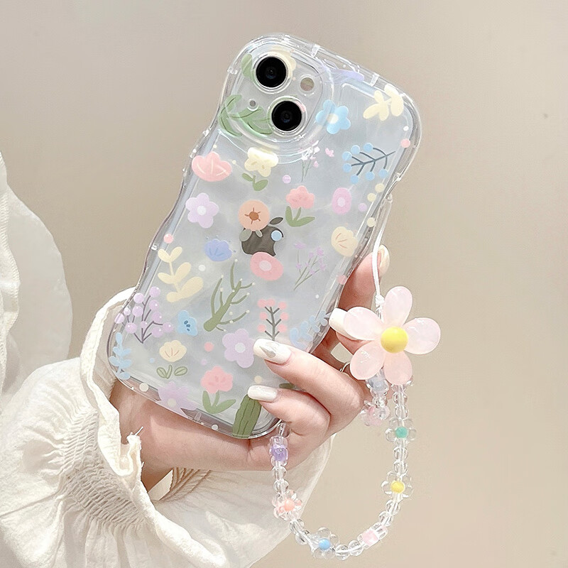 Jiangming Wave Airbag Ultra-thin Lens Full Coverage Anti-fingerprint Anti-fall Clear Fresh Fairy Soft Shell with Hand Strap for Apple 13 Phone Case 5