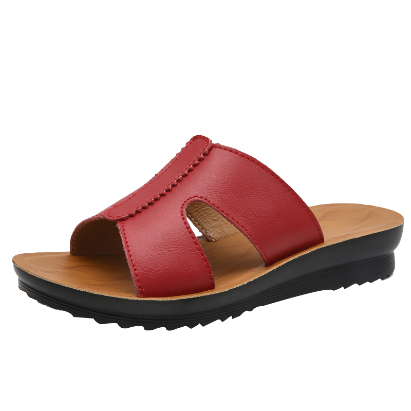 Pounise Fashionable Wedge Sandals for Women, Lightweight And Comfortable Mom Slippers, PDX-A87, Red, Size 43