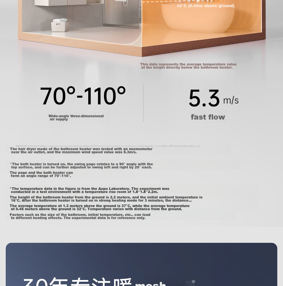 AUPU Wind Heating Bathroom Heater G Series Integrated Warmth Lighting Exhaust Fan with Adjustable Speed Strong/Weak Heating Bathroom Heater S11 11