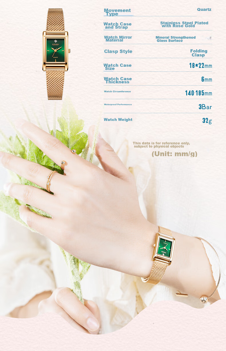 CITIZEN Watch, Juicy Tint Series Quartz Square Green Dial Women's Watch, Gift for Girlfriend, EJ6123-81W 12