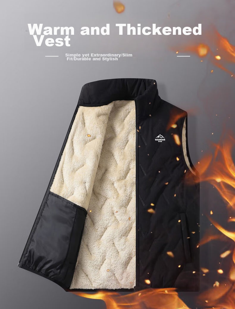 Huili Cotton Vest for Men, Autumn And Winter Jacket, Solid Color Stand-Up Collar Waistcoat, Warm Vest, Casual Cotton Coat, Black, 2XL 2