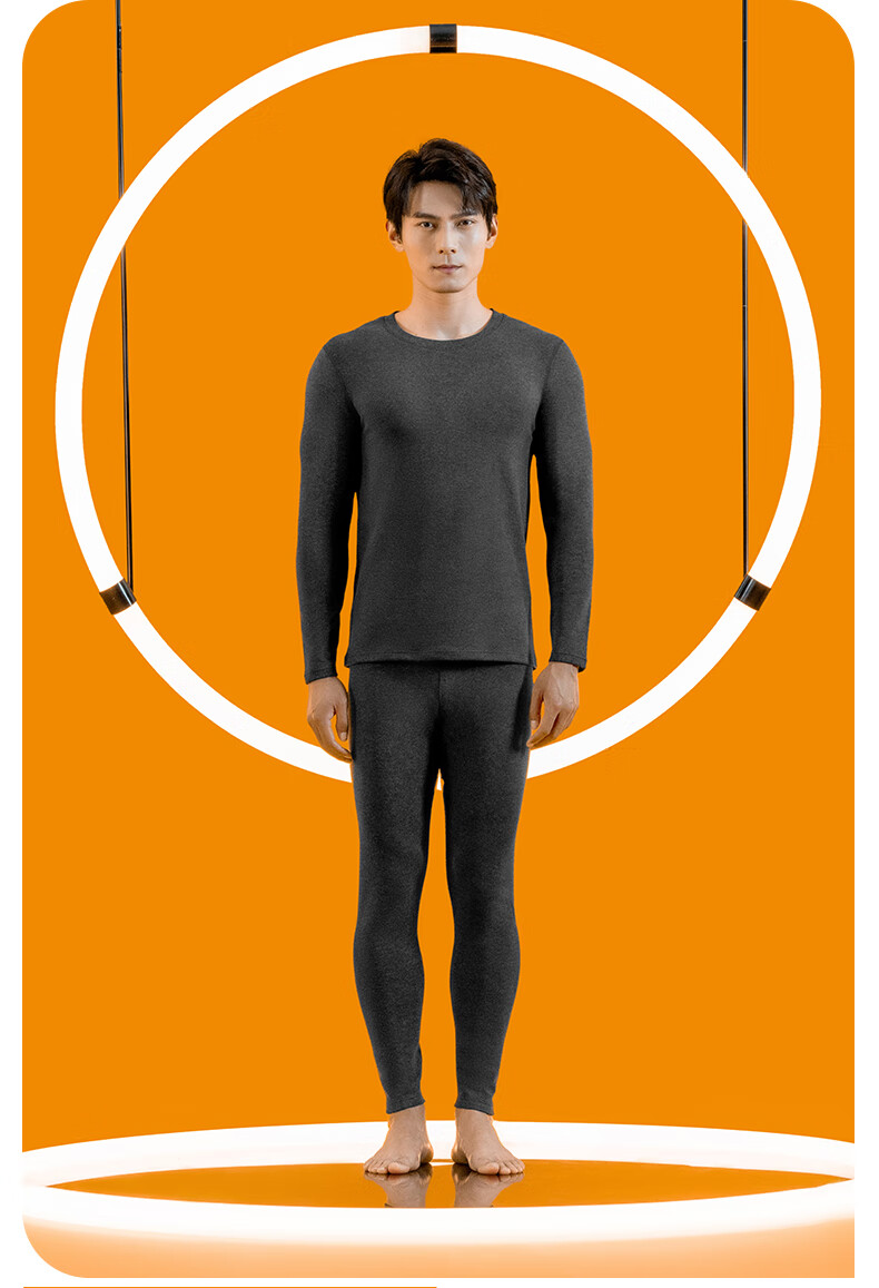 Yiershuang Autumn And Winter Men's Wool And Silk Thermal Underwear Set, Round Neck Fleece-Lined Thickened Long Johns And Undershirt 17