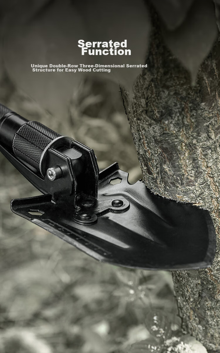 JD Original Outdoor Military Shovel, Multi-Functional Car-Mounted, Thickened Iron Spade, Foldable Fishing Outdoor Off-Road Triangular Handle Shovel for Snow 12