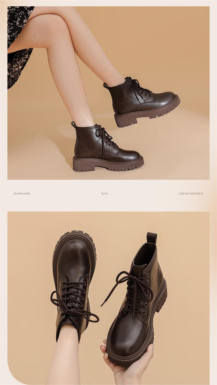 Daphne Brown Martin Boots Women 2023 Autumn Winter Short Boots British Style Ankle Boots Black Size 36 8
