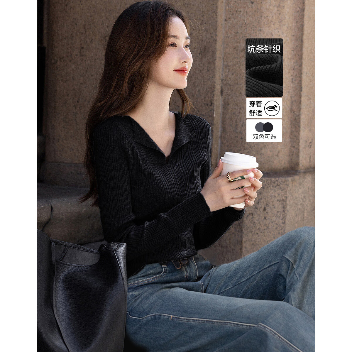 Dme [French Workplace OOTD] Summer Cloud-Feel Lightweight Lapel Sweater, Simple Style Long-Sleeve Knit Top for Wome