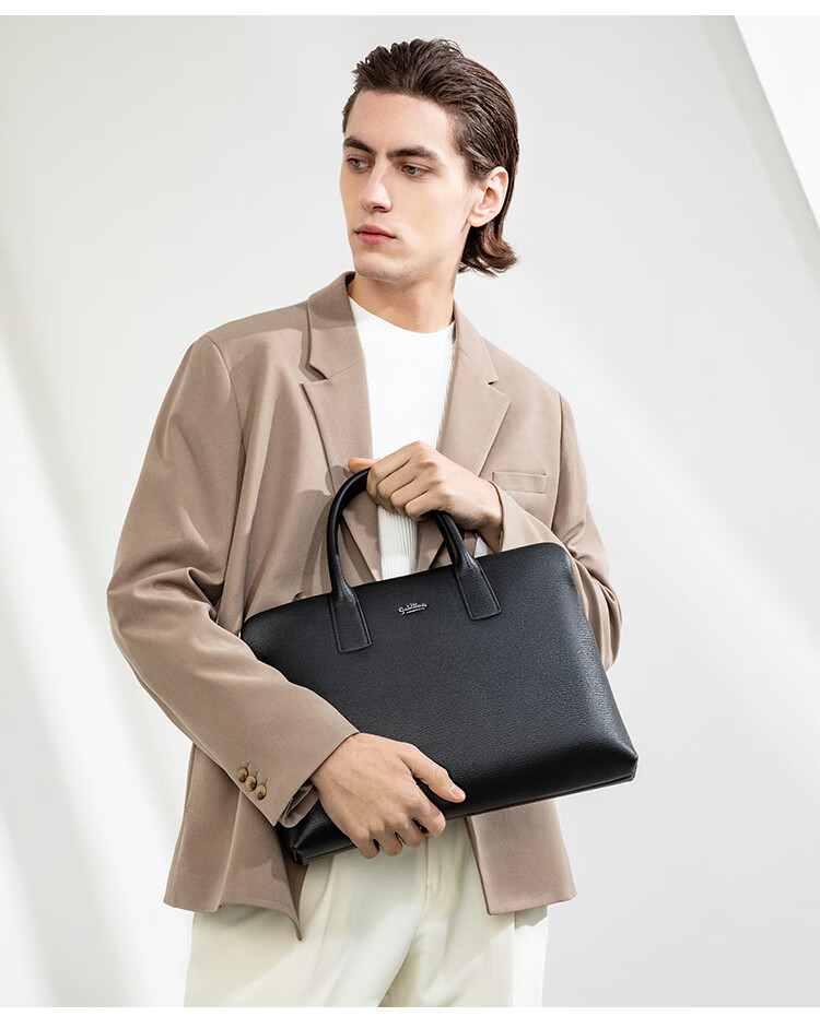 Goldlion Leather Briefcase, Top-Grain Cowhide Handbag, Business Men's Bag, Large Capacity Laptop Bag, Birthday Gift 11