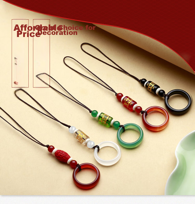 Jiangming Phone Pendant, Natural Agate Jade Phone Chain, Pure Copper Ingot Peace Buckle, Car Key USB Drive Phone Case Lanyard, Anti-Loss, Short Metal Chinese Style Pendant for Men And Wome 2