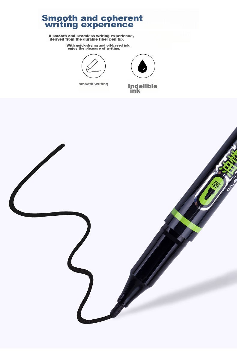 BAOKE MP2915 Dual-Tip Fine And Thick Oil-Based Marker Pen for Meetings And Signatures, Black, 12 Pens Per Box 3
