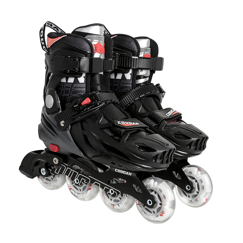 COUGAR Adult Adjustable Full-Flash Roller Skates, Flat Floral Casual Dual-Purpose Inline Skates, Black, XL Size