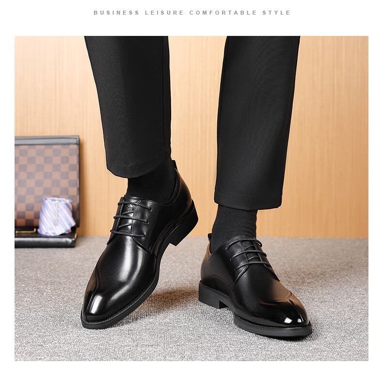 LAORENTOU Men's Leather Shoes, Top-Grain Leather, British Style Business Casual Shoes, Pointed Toe Wedding Shoes, Work Formal Shoes, LA12371, Brown, Size 44 5