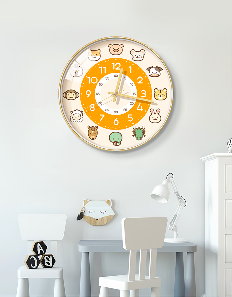BBA [Essential for Children's Room] Wall Clock, Living Room Home Wall Clock, Creative Timepiece, Wall-Mounted Chinese Decorative Quartz Clock, 35cm 2