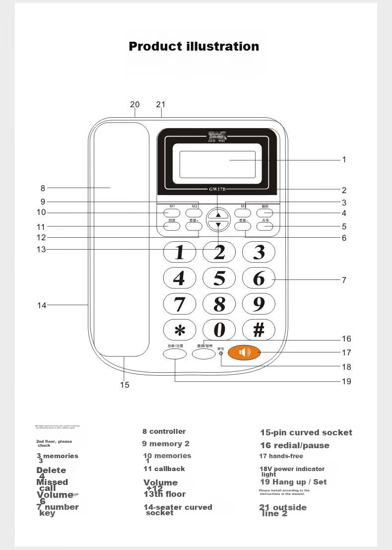 Guowei Landline Telephone, Fixed-Line Phone for Business Office And Home Use, Battery-Free Dual Interface with Caller ID, Internal Intercom, Ringtone Volume Adjustment GW17B (White) 11