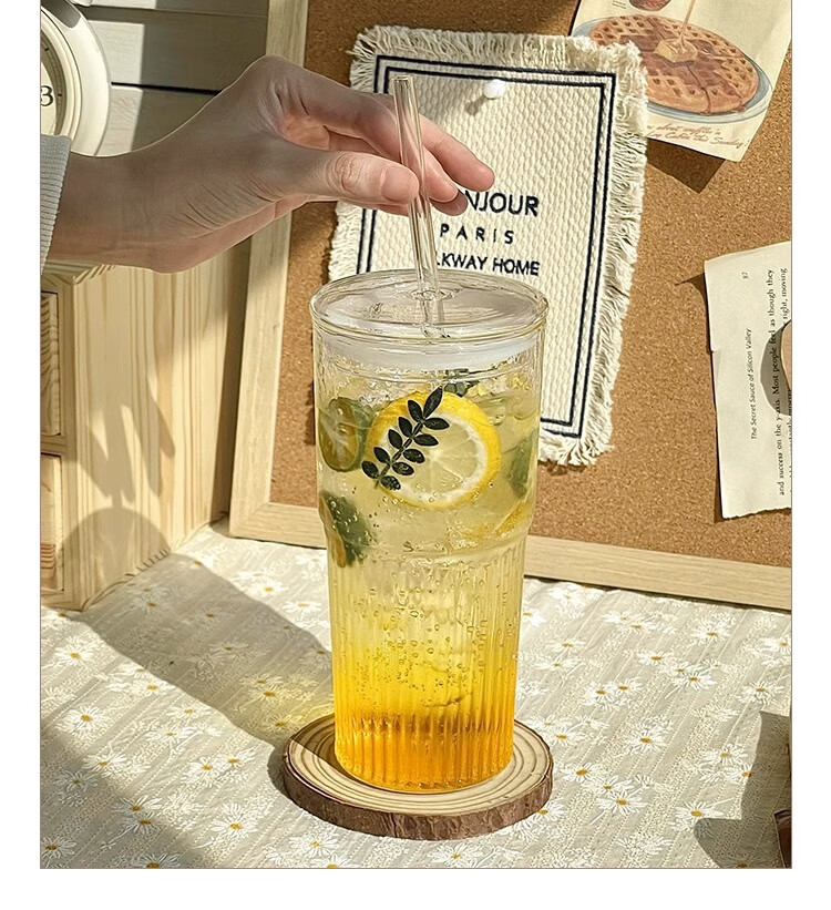 WEIMINGNUO Large Capacity Glass Cup with Lid And Straw, Coffee Mug, Glass Juice Cup, Office Water Bottle, Beverage Cup, Tea Cup 6