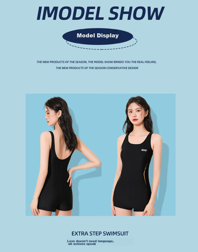 Jiehu Women's One-Piece Swimsuit, Square Leg, Professional Athletic, Slimming, Backless, Tummy Control, Conservative Swimwear, Hot Spring Resort Swimwear 10