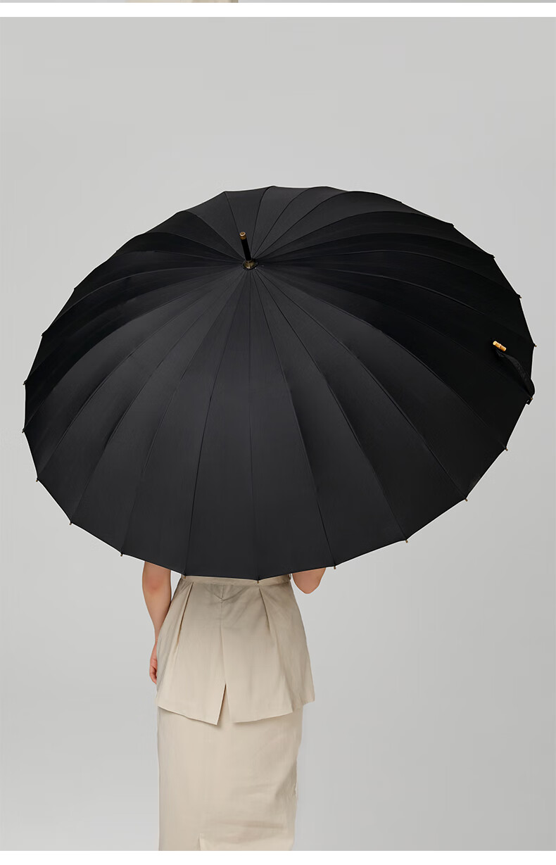 Obsu Japan 24-Rib Bamboo Joint Heavy Rain Umbrella Sturdy Long Handle Simple Design Black 12
