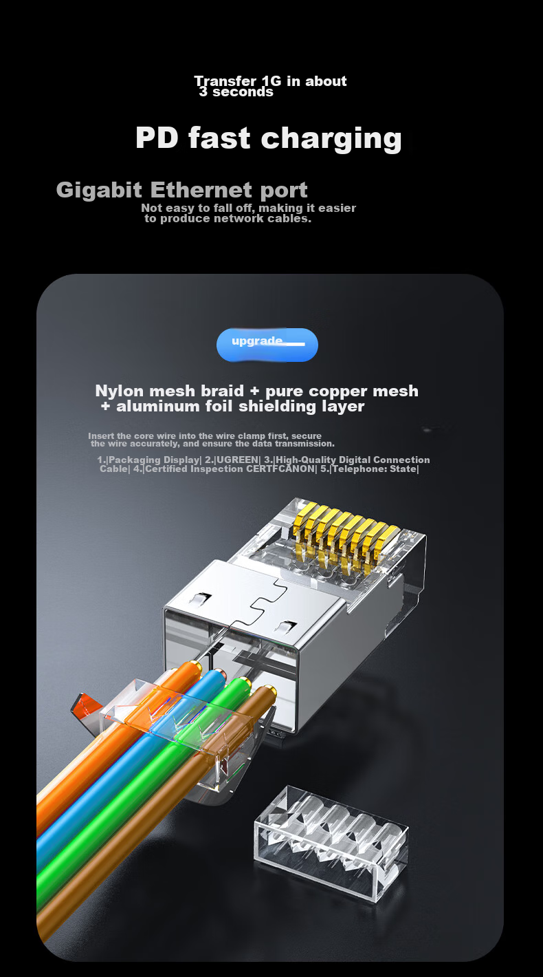 UGREEN CAT8 Shielded RJ45 Connectors, Gigabit Network Plugs, 50U Gold-Plated Professional Grade RJ45 Computer Network Cable Connectors, CAT8 Crystal Heads, 10 Pieces, 35770 13